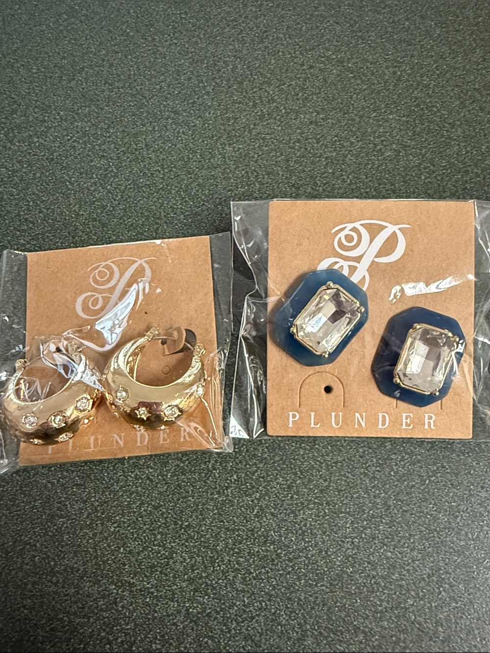 Plunder Gold Rhinestone Hoops & Navy Blue Crystal Stud Earrings